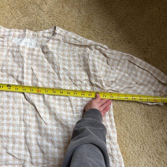 EUC Not Perfect Linen Top - White Tan Checkered, One Size - Picture 3 of 5
